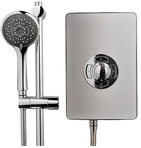 Triton Aspirante 9.5KW Brushed Steel Electric Shower - Includes Head + Riser