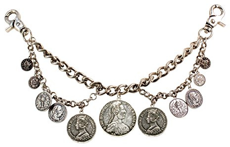 Alpenflüstern Tradizionale costume bavarese Charivari Coins, gioielli da uomo, collana con ciondolo trofeo tedesco per pantaloni in pelle con ciondoli a moneta (colore argento antico)