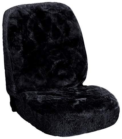 WOLTU Universal Lammfellbezug Auto Sitzbezug Echtlammfell Autositzbezüge Vollbezug Vordersitzbezug, Feste Wolle, ca, 1,8 cm Dicke, Schwarz