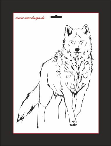 UMR-DESiGN W-635 Wolf Single Layer Schablone für Acryl, Airbrush, Spray, Tattoo, Lacke und Wand Farbe Grösse A3