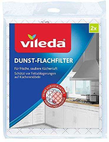 Vileda Dunst-Flachfilter, Universalformat, hohe Filterleistung durch feine Vliesstruktur, Filterwechsel Farbanzeige, inkl. 2 Einweg-Handschuhe zum Filter wechseln, 2er Pack