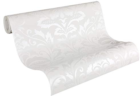 A.S. Création Black & White Vliestapete mit Ornamenten 0,53 x 10,05 m – Weiß – elegante Barocktapete Made in Germany – 255440