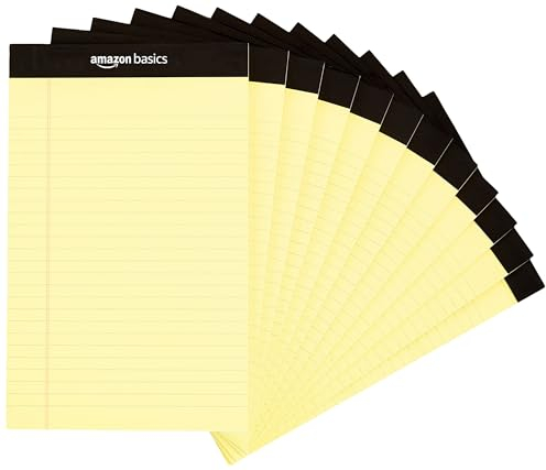 Amazon Basics Legal/breit liniert 50 Blatt pro Pad, 12.7 cm x 20.32 cm canary, 12 Stück