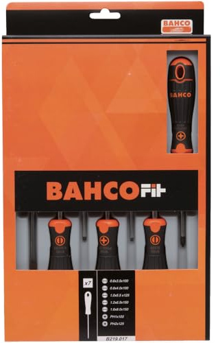 Jgo 7 Destornillador Bahcofit | Tamaños populares de destornillador incluidos | Cuchillas de acero de aleación cromadas | Agarres cómodos | Listo para taller