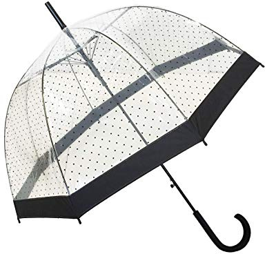 SMARTBULLE Ombrello lungo trasparente a bolle d'aria - Solido; Apertura automatica; Diametro=85cm; Ombrello da donna; Motivo a puntini neri; Ombrello a forma di cupola.