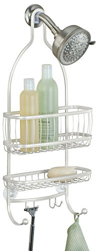 iDesign York Lyra Dusch Caddy mit 2 Körben und 4 Haken, 25,6 x 10,3 x 56,0 cm, permuttweiß, Metall