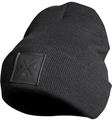 Rough Beanie - Beanie Mütze, Strickmütze mit Echt-Leder/Stick Veredelung, Viele Farben zur Auswahl (Manufaktur13/M13)