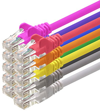 Câble patch réseau 1aTTack CAT5 UTP avec 2 connecteurs RJ45, 10 couleurs - 10 m