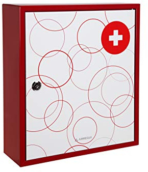 Arregui BT001-1 - Botiquin, Acero Decorado, Llave de serreta, 100x315x360mm, Blanco/Rojo