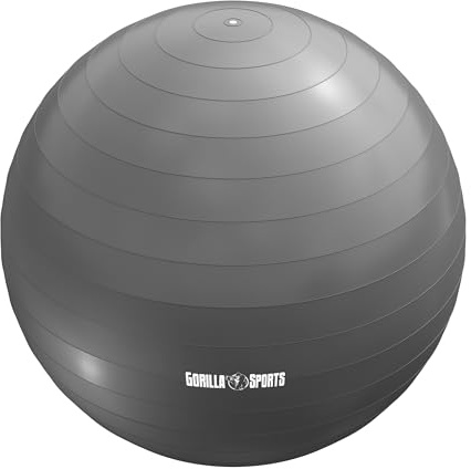 GORILLA SPORTS® Gymnastikball 55/65/75 cm, bis 500 kg, Anti-Burst, Farbwahl | Mit Luftpumpe und rutschfester Oberfläche; Sitzball Büro, Yoga Ball, Balance Ball, Fitnessball, Trainingsball