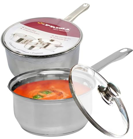 Saucepan with Glass Lid - Stainless Steel Cookware Set | Pot, Pan Frying, Cooking | Milkpan, Homemade Food | Dinnerware, Ideal for Home, Kitchen (20Cm)