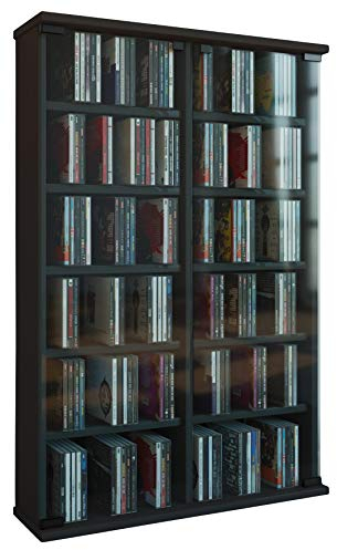 VCM Holz CD DVD Wandregal/Wandvitrine | Vitrine mit 2 ESG-Sicherheitsglastüren. | Maße: H. 92 x B. 60 x T. 18 cm | 10 Variable Einlegeböden - Zuntisa