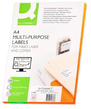Q-CONNECT Etiketten Selbstklebend / 70 x 35 mm / 100 Blatt A4 / Weiß/Adressaufkleber Bedruckbar Adressetiketten Aufkleber Universal Klebeetiketten Haushaltsetiketten/ 2400 Etiketten
