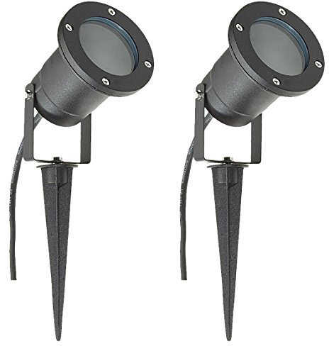 Long Life Lamp Company 2 x GU10 Outdoor Garden Spike Ground Mount or Wall Lights IP65 Matt Black