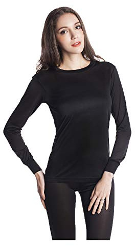 Jasmine Silk T-shirt thermique à manches longues pour femme 100 % soie Noir, Noir , L