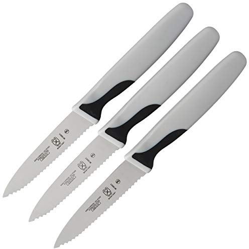 Mercer Culinary M19903 Millennia Black Handle, 3-Inch Slim Serrated Paring Knives (3-Pack), Paring Knife
