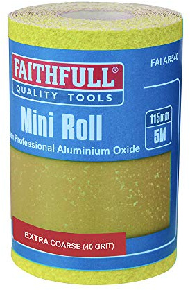 Faithfull FAIAR540Y 5M Extra Coarse (40 Grit) Sandpaper Roll Yellow (Std) 115mm x 5M