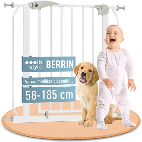 ib style Cancelletto per Bambini di Sicurezza Berrin 135-145 cm - Scale e Porte, Senza forature, Metallo, 90° Stop, Anche per Cani e Animali Domestici, Bianco