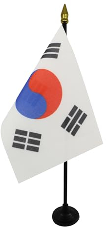 AZ FLAG - South Korea Table Flag 4'' x 6'' - South Korean Mini Desk Flag 100% Polyester 15 x 10 cm - Office Mini Banner with 10'' Pole - Golden Spear