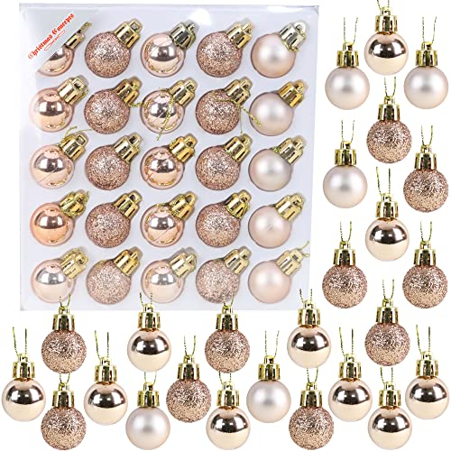 Paquet de 25, 25mm, 2.5cm Brillant, Matt & Glitter Mini Christmas Tree Baubles (Champagne)