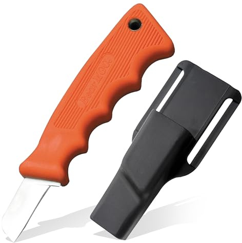 Bear & Son – Precision Fixed 1.625 Sheepfoot Utility Knife | 440 High Carbon Stainless Steel Blade with Cushioned Orange Kraton Grip | Durable Work & Splicer Knife for Trade, Shop and Everyday Tasks
