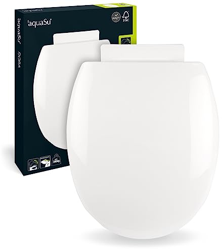 'aquaSu® WC-Sitz mit Absenkautomatik, Dora in Weiß, Thermoplast Toilettensitz mit Rückbrett, Standard O-Form universal, Klodeckel & Klobrille mit Soft-Close Automatic, 21903 7