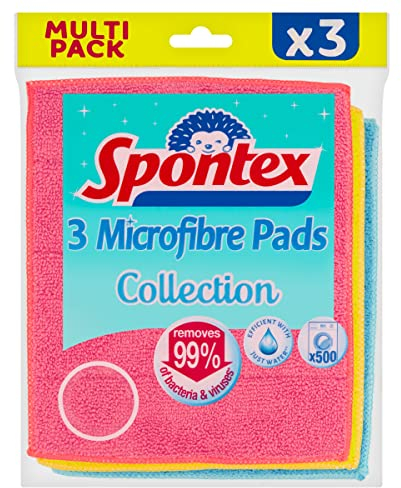 Spontex 3 Microfibre Collection Pads Cleaning Cloths | Extra Absorbent | 17.5 x 20cm