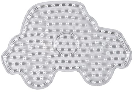 Hama Perlen 8253 Stiftplatten 2er Set für Maxi Bügelperlen mit Durchmesser 10 mm, Motive Herz und Auto in transparent, kreativer Bastelspaß für Groß und Klein