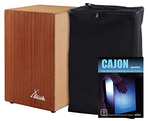 XDrum Cajon Primero Sapeli - Kistentrommel inkl. Rucksacktasche und Schule - Trommelkiste mit Snare Sound - Holz Drum Kiste mit Gigbag