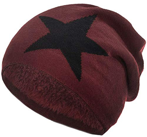 Compagno gefütterte Mütze Damen Herren Wintermütze Beanie Haube mit Stern one-Size