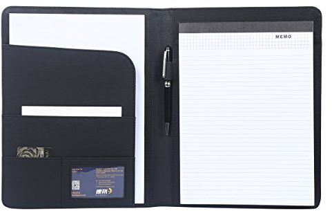 Leathario A4 Konferenzmappe Schreibmappe Portfolio Dokumentenmappe Mappe mit Schreibblock Schwarz