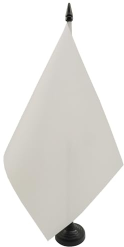 AZ FLAG Drapeau de Table Unicolore Blanc 21x14 cm Socle Plastique | Usage intérieur Drapeau de bureau de couleur blanche finition cousue et bords renforcés polyester 100D