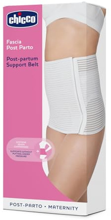 Chicco Postpartum Fascia, graviditetsbälte, hjälper till att stödja och begränsa bukområdet utan att komprimera, i andningsbart tyg med praktisk kardborreöppning, vit, storlek M, förpackning med 1