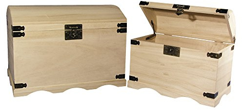 Rayher Holz-Truhen-Set, 2 Stück, 37 x 21 x 26 cm und 44,8 x 28,8 x 32 cm, naturbelassen, Schatztruhen, Schatzkisten, 6153900