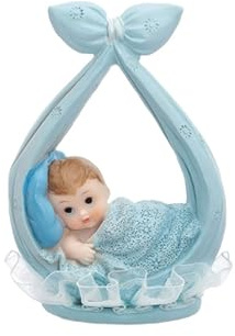 Tortenfigur Baby 11cm - Junge im Tragetuch - Tortenaufsatz zur Geburt Taufe Babyparty - Tortentopper Cake Topper Deko Figur für Torte Kuchen - Tortendeko & Kuchendeko - Hellblau