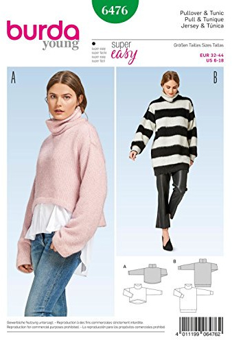 Burda Schnittmuster 6476 Pullover und Tunika, Papier, weiß, 19 x 14 x 0,5 cm