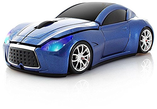 UrChoiceLtd 2,4 GHz Optische Maus mit ergonomischem Sportwagen-Design, für Laptop und PC, 10 Meter Reichweite, 3D, 1600 Punkte pro Zoll, leuchtende Farben Blau