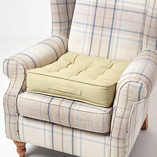 HOMESCAPES Sage Green Armchair Booster Cushion Large Firm 50 cm Square Seat Pad with Supportive 10 cm Thick Lift Luxury Soft Touch Cotton Cushion For The Elderly, Post-Operative and Pregnancy