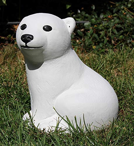 JS Garten Deko Dekofigur Tierfigur Figur Kleiner Eisbär sitzend Tierskulptur aus Beton Höhe 20 cm