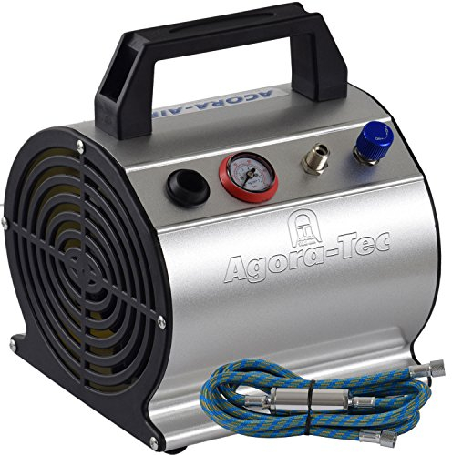 Agora-Tec® AT- Airbrush Compressor AT-AC-03, Kompressor für Airbrushanwendungen mit 3,1 bar und 20l/min, inkl. 0.3l Tank, inkl. Kondenswasserfilter, Druckregler, 1,9m Schlauch und Manometer