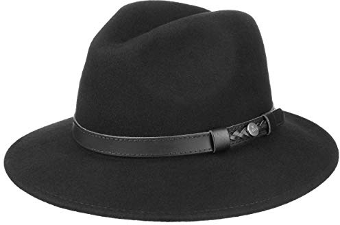 Lierys Ullfilt Traveller Hatt by Damer/Herrar - Made in Italy ullhatt filthatt herrhattar med läderband, grosgrain band, band Sommar-Vinter - M (56-57 cm) svart