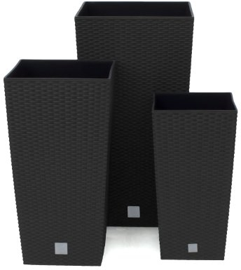 3e Set Bluemenkübel 26,6L 49L 91,5L in moderner Rattan Optik anthrazit