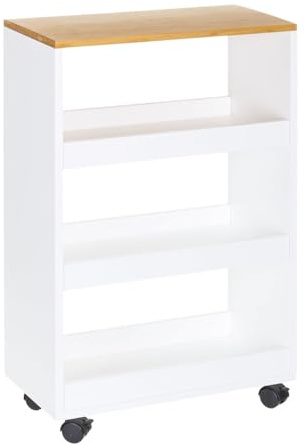 Carro estantería con ruedas en madera blanco y natural de 48x24x77 cm