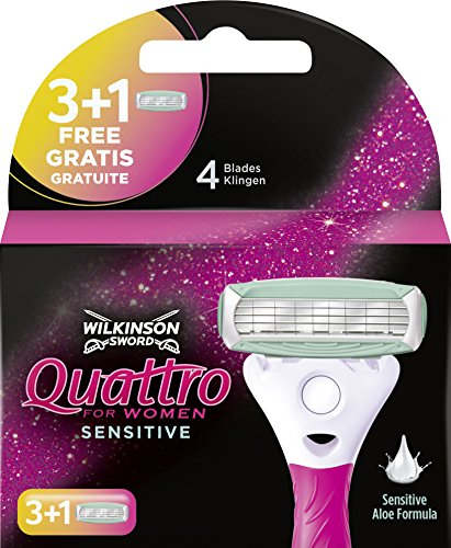 Wilkinson Sword Quattro for Women Sensitive Rasierklingen für Damen Rasierer, 3 + 1 St