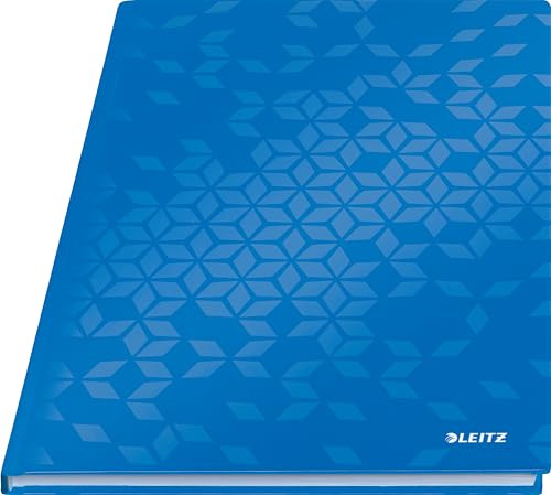 Leitz WOW Notizbuch A4 kariert, Hardcover, 160 Seiten, 80 Blatt FSC-zertifiziertes Papier (80 g/m²), Hochwertiger laminierter Einband, Fadenheftung, Für Büro, Schule oder als Tagebuch, Blau, 46261036