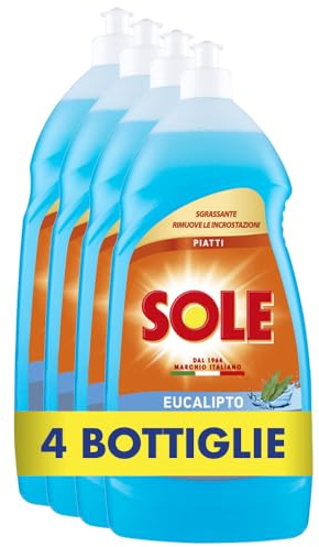 Sole Detersivo Piatti a Mano Eucalipto, Formula Sgrassante, Rimuove le Incrostazioni, 1Lx4