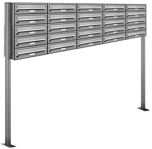 AL Briefkastensysteme 25er V2A Edelstahl Stand Briefkasten rostfrei als 25 Fach Briefkastenanlage Freistehend DIN A4 in Postkasten Design modern