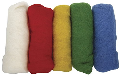 Rayher 5364300 Reine Schurwolle, Vlies, 5 Farben à 20g, Bunt