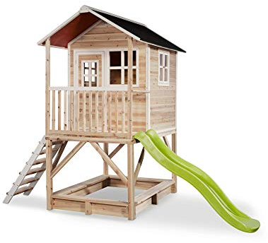EXIT Toys Loft 500 Wooden Outdoor Playhouse with Sandbox & Slide - Waterproof Garden Wooden House for Children - Easy Assembly - 100% FSC Cedar Wood - 10.8ft6.2x8.3ft - Natural