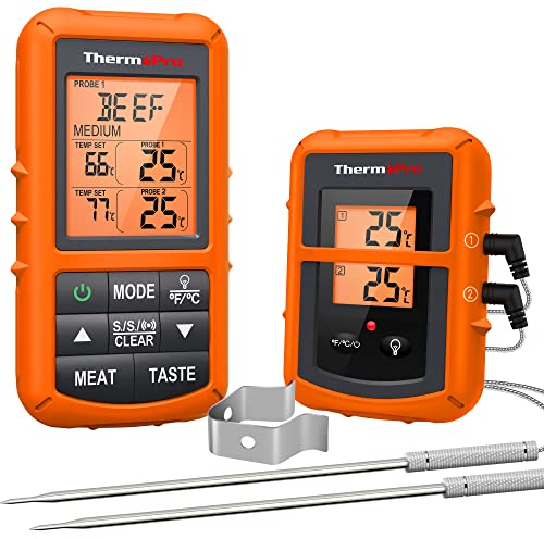 ThermoPro TP20 Wireless Remote Digital Meat Thermometer for Smoker Grill Oven BBQ Home Brewing Wine Thermometer with Dual Probes, Monitor Temperature From 500 Feet Away, Batteries Included